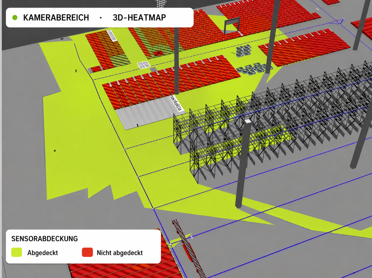 Shopfloor-Heatmap mit Stapler-Aufenthaltszeiten in den Lagerzonen