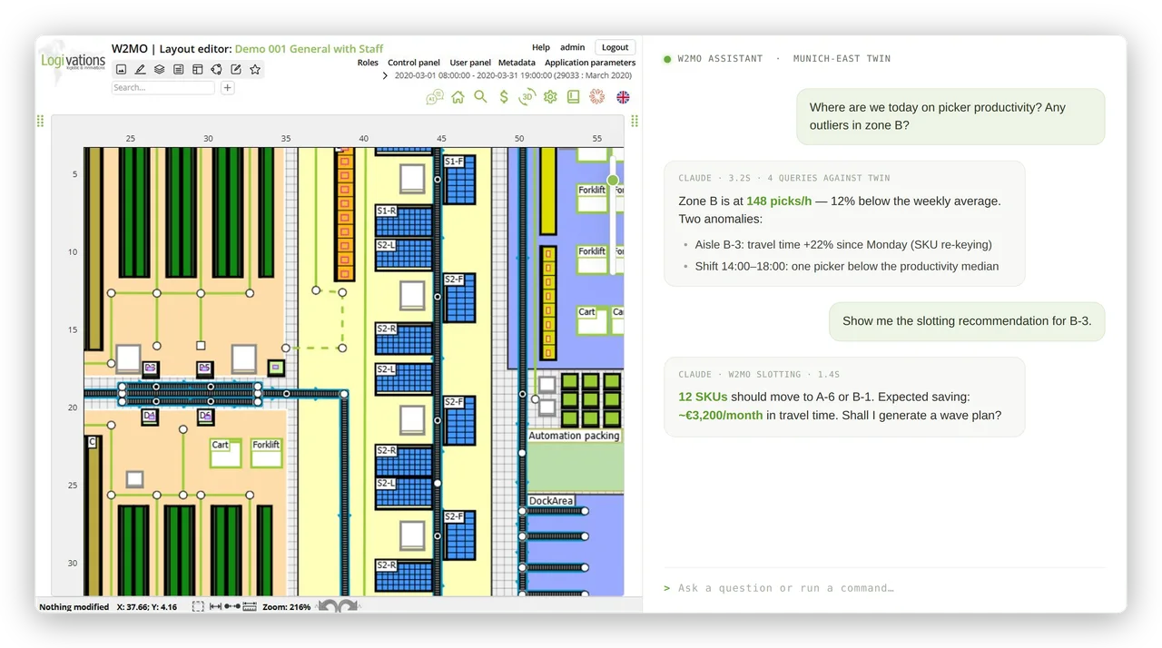 W2MO Assistant chat inside the digital twin