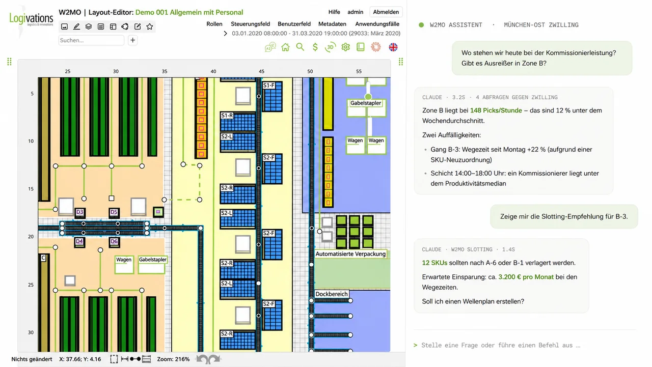 W2MO Assistant Chat im digitalen Zwilling