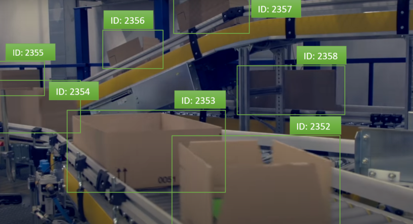 AI tracking boxes on a conveyor without tags