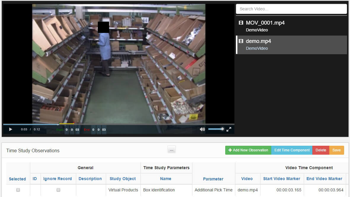 Video process study with overlaid times and speeds
